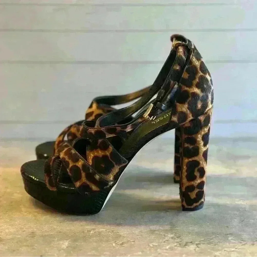 Michael Kors Evie Calf Hair Leopard Print Platform Size 6.5‎